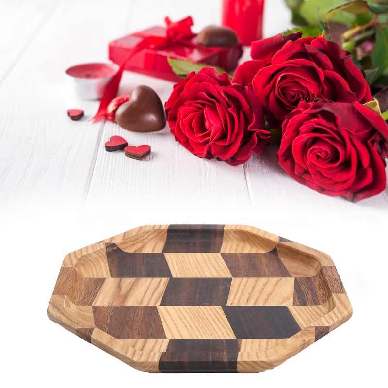 Grid Pattern Wood Plate Fruit Dishes Holder Tea Tray Dessert