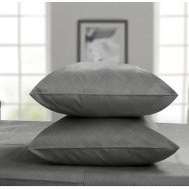 Threadmill Home Linen Luxury Queen Pillowcases - 800 Thread Count Jacquard Damask, 100% Pure Cotton 2 Pc Striped Pillow Cover Set, ELS, Silky Soft Celine Dark Grey Pillow Protectors