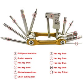QitinDasen Premium 11 in 1 Multifunctional Bike Repair Tool, Portable Foldable Bicycle Repair Tool, Mini Stainless-Steel Bike Repair & Maintenance Tool Kit (Golden)