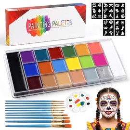 Pintura Facial y Pintura Corporal, Juego Profesional de Kit de 20 Colores de Pintura Facial y Corporal a Base de Aceite, Incluye 10 Pinceles, 5 Planti