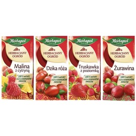 Herbapol Herbal Fruit Infused Tea (Variety 4 Pack) WILD ROSE, STRAWBERRY & WILD STRAWBERRY, CRANBERRY and RASPBERRY & LEMON Tea Natural Flavor - 20 Silk Tea Bags Each.