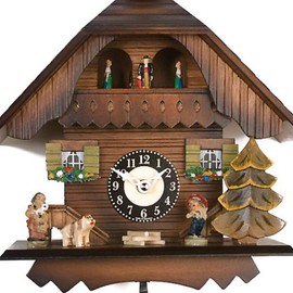 River City Clocks Quartz Cuckoo Clock - Painted Chalet with Dancers - Wesminster Chime or Cuckoo Sound - 7 Inches Tall - Model # 83-07QPT