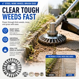 6-Inch Steel Wire Trimmer Brush Head for Weed Removal – Heavy-Duty Rotary Wheel for Grass, Moss and Outdoor Surface Cleaning