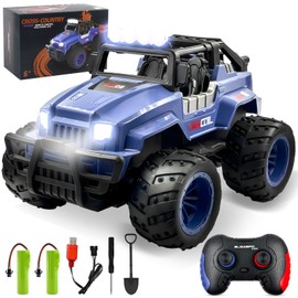 ZCOINS Blue Remote Control Car Toy for Kids Boys 6-12 Year Old, 1:16 Scale Off-Road Jeep RC Car with LED Light, 2.4Ghz All Terrain Electric Monster Truck Toy Presents for Kids Boys Birthday Chirstmas