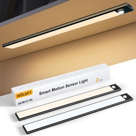 WOLDFY 3 Color Tempers Dimmable Under Cabinet Lights Wireless[2 Pack], Rechargeable LED Motion Sensor Lighting Indoor, Magnetic Closet Lights (Black-2 Pack-2500mAh)
