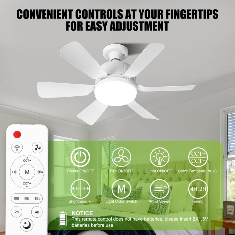 Socket Ceiling Fan Light with Remote and 1 Socket Extender,