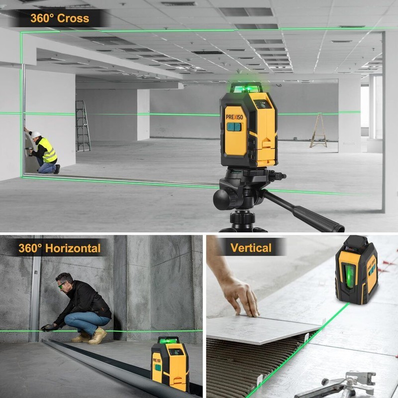 PREXISO 360° Laser Level Tripod 100Ft Cross Line Level Green