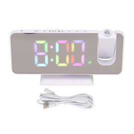 Digital Mirror Clock with Large Display RGB Colorful Gradient Projection Alarm Clock for Home Bedroom White