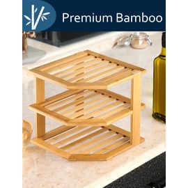 RoyalHouse Bamboo 3-Tier Corner Shelf Organizer for Countertop & Kitchen Cabinet, Space Organizer for Kitchen and Bathroom