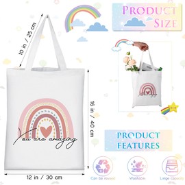 Sanwuta 2 Pcs Aesthetic Canvas Bag Inspirational Tote with Zipper Thank You Gift Bag for Women Teacher Reusable Canvas Bag(Boho Style,16" X 13")