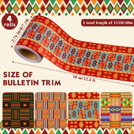 Yexiya 4 Rolls 131 ft Africa American Bulletin Board Borders Kente Cloth Bulletin Board Decoration Black History Month Bulletin Trim Paper Celebration Decoration for Classroom School Windows