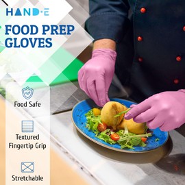 Hand-E Touch Pink Nitrile Disposable Gloves, Latex Free, Powder Free, 50 Ct - 3 Mil Food Safe Gloves for Esthetician, Nail Tech, Hair Dye & Cleaning, Textured Grip, Rip Resistant