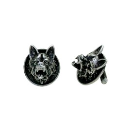 Gemelolandia | Wedding Shirt Cufflinks - Lone Wolf - Silver & Black | Wedding Accessories, 16 mm, Brass, No Gemstone