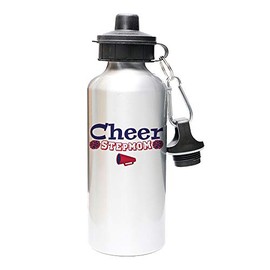 Mystic Sloth Cheer Family 20oz Aluminum Water Bottle with Carabiner and TWO Lids (Silver, Stepmom)