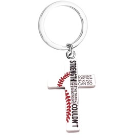 GDKASRNY Baseball Cross Necklace Keychain Christian Gift Strength Doesn't Come from What You Can Do Cross Bible Verse Jewelry (Strength Cross Keychain)
