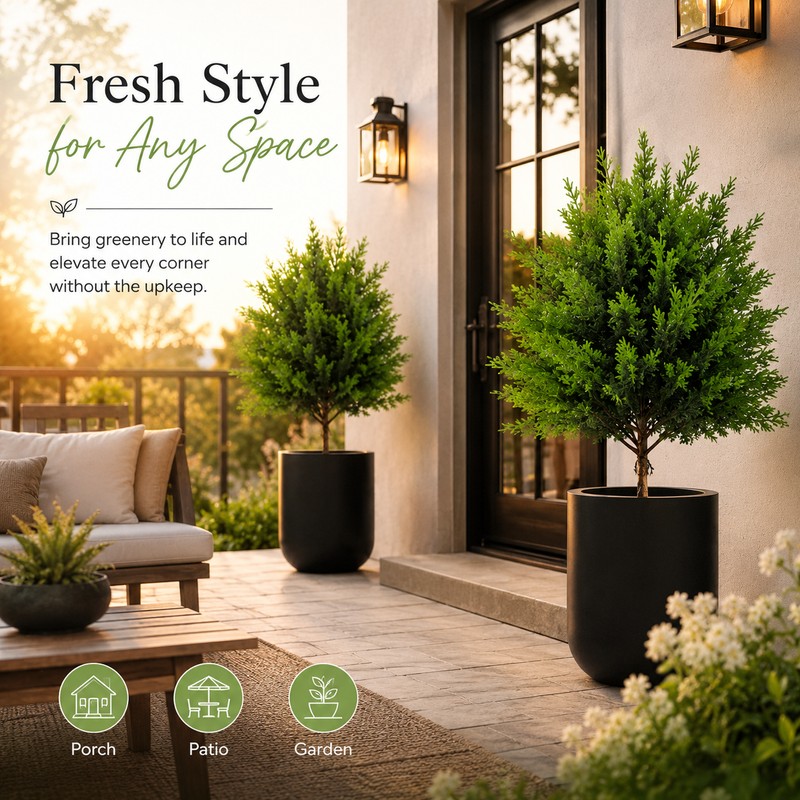 Artificial Cypress Topiary Trees for Indoor & Outdoor Décor –