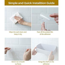 SUNFICON Adhesive Shower Caddy Bathroom Shelf Organizer Wall Mounted Storage Rack No Drilling Shower Shelf Bath Essentials Shampoo Spice Holder 2 Clear Adhesives for Shower Room Bathroom Kitchen White