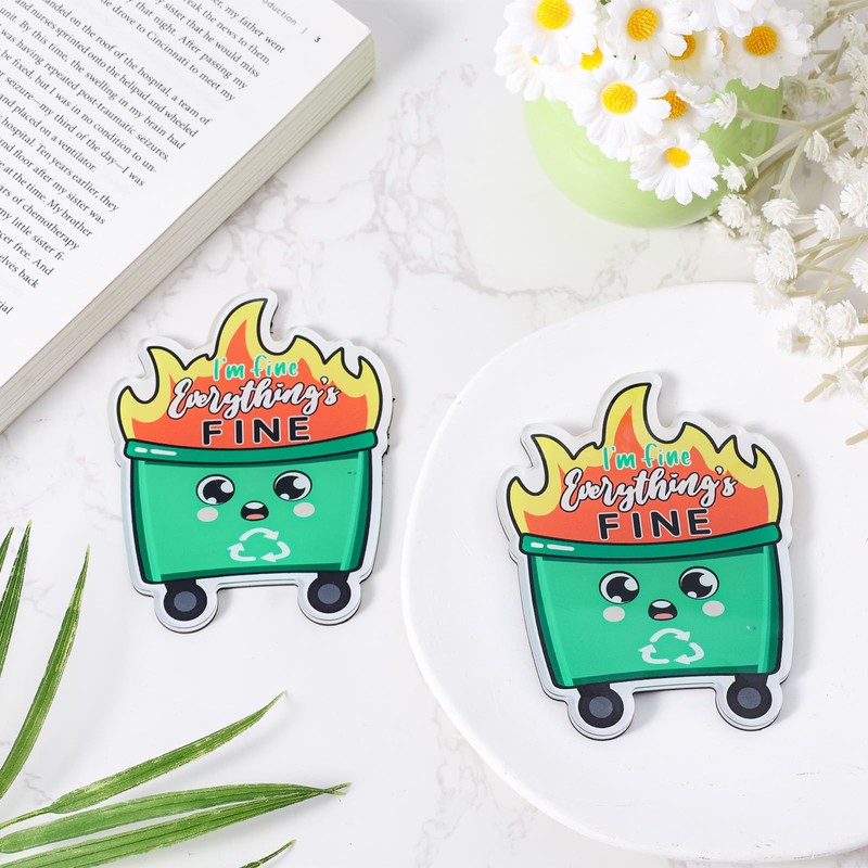 Pack of 2 Bin Fire Fridge Magnet, Emotional Dumpster Fire