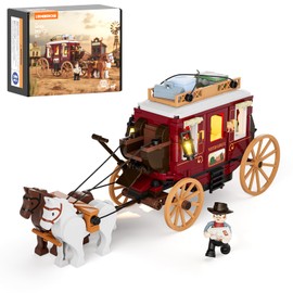 Lumibricks Western Stagecoach Lighting Building-Bricks Set - Old West Carriage and Horse 293 Pcs Collection Display Set for West Lovers