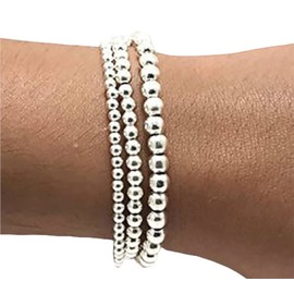 Silver Colour Round Beads Stretchable Bracelets(Set of 3)