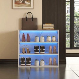 White Glass Door Shoe Box Shoe Storage Cabinet With Led Light For living room