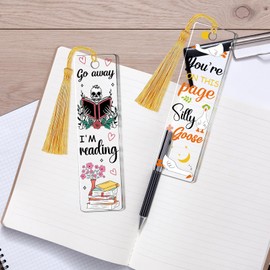 AFRITEE Blank Acrylic Bookmark Stickers - 24 Pcs Funny Theme Black Cat UV DTF Bookmark Sticker Gifts for Women Book Lovers, Cute Duck Bow Double-Sided Sticker DIY Blank Placeholder Creative Decoration