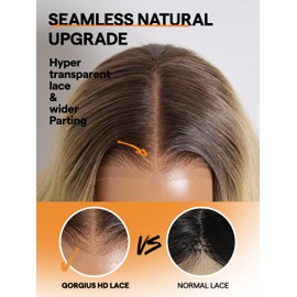 GORGIUS Glueless Ombre Blonde Wavy Wigs HD Transparent Lace Front Wigs Put On Go Wigs Pre Plucked Crafted with Style-Archive™ Technology: Premium Fiber & Remy Human Hair Blend with Natural Hairline