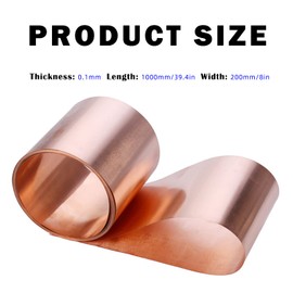 Pure Copper Sheet Roll, Sheet Copper Foil Copper Plate Metal Foil Plate, Metal Foil Used Copper Tape for Jewellery and Welding, DIY 1000 mm x 0.1 mm (200 mm)