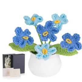 MAIBAOTA Gradient Blue Forget Me Not Crochet Flowers Knitted Handmade Flower Potted Plants Bouquet Artificial Faux Flowers Home Office Desk Decor Decorations Birthday Teachers' Day Gifts for Women