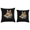 Ragamuffin Cat Reading A Book Throw Pillow