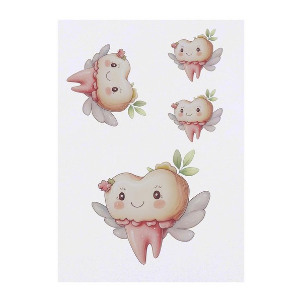 4 x 'Cute Tooth Fairy' Temporary Tattoos - Water Resistant,