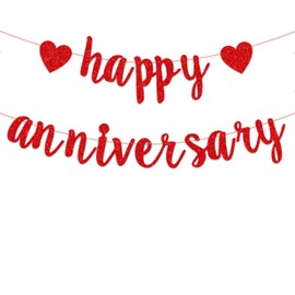 Happy Anniversary Banner Decoration Red, Men Women Glitter Wedding Bunting Garland for Birthday Anniversary Wedding Love Party Ceremony Decoration Photo Backdrop Party Supplies