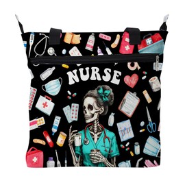 Ialtsidws Nurse Tote Bag for Women with Zippers & Front Pocket, Large Lightweight Stylish Shoulder Handbag for Work, Travel, Daily Essentials (Gift for Nurse)