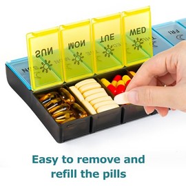 mossime Mossime Weekly Pill Box 7-Day: Large Pill Boxes 7 Day 2 Times A Day Daily Pill Organiser 7 Day with 14 Compartments - XL Week Tablet Case Am Pm Medication Organizer for Vitamin Supplement