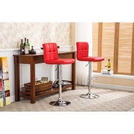 Roundhill Furniture Swivel Red Bonded Leather Adjustable Hydraulic Bar Stool, Set of 2