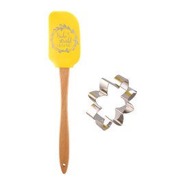 R&M Bake The World A Better Place Cookie Cutter Gift Set. Inspirational Spatula with Daisy Cookie Cutter, Yellow & Silver