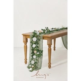 Ling's Moment 5FT White Artificial Flower Garland Fake Rose Green Leaves Floral Garland Arch Flowers Vine for Wedding Party Backdrop Decor Mantel Home Table Centerpieces Window Decorations