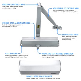 Nuk3y 9000 Series Grade 1 Heavy Duty Door Closer, Multi-Mount, Adjustable Size 1-6, ADA Compliant, UL Listed, Black