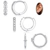 ZRU 3 Pairs Small Silver Hoop Huggie Earrings Set for