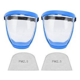 2pcs Protective Face Cover Dustproof Safety Elastic Belt Reusable Face Shield with Filter Cotton Pads Transparent Child Blue White