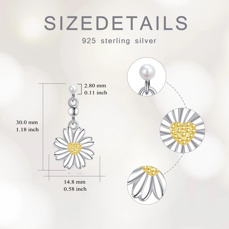 Daisy Earrings for Women 925 Sterling Silver Daisy Flower Dangle