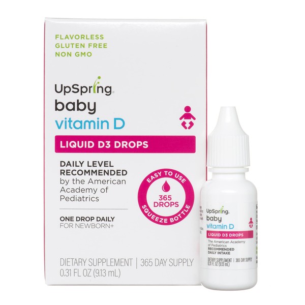 Upspring Baby Vitamin D3 Drops for Infants | Flavorless | Easy to Use Squeeze Bottle | 400 IU Liquid Vitamin D for Babies and Toddlers | 365 Day Supply