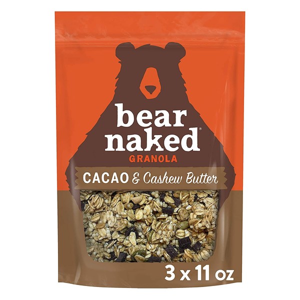Bear Naked Cacao and Cashew Butter Granola - Non-GMO Project Verified, Fair-Trade Certifed Cocoa and Gluten-Free - 11oz Bag (3 Pack)