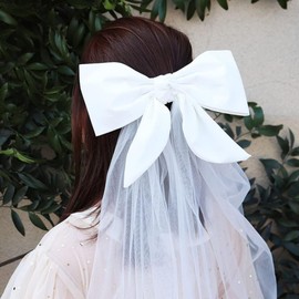 Womens Wedding Bridal Hair Accessories - Bow Clip, Short Veil, and Bowknot Hair Clip for Bride Decor (White, One size)