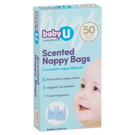 babyU Scented Nappy Bags | Convenient nappy disposal | Neutralises nappy odour | Hygienic tie handles | 50pk