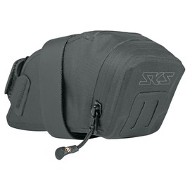 SKS GERMANY Race Saddle Bag S Saddle Bag for Bicycles (Extra Light, Aerodynamic Bicycle Bag, Splash Waterproof, Shortenable Velcro Straps, Two Inner Pockets, Reflective Elements), Black