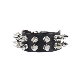 Aurethys Spike Studded Punk Bracelet for Women Men Punk Biker Wide Strap Leather Bracelet Gothic Leather Spike Cuff with Spikes Adjustable (Black)