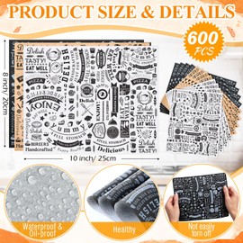 Outus 600 Pcs 8x10 inch Deli Wax Paper Sheets Grease Resistant Tray Basket Liners Newsprint Paper Water and Grease Proof Sandwich Wrapping Square Hot Dog Wrappers for Food Baking (Black,White,Brown)