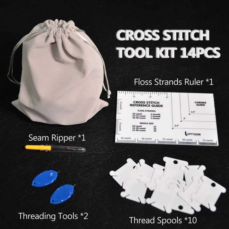 UPTTHOW 14 PCS Cross Stitch Tool Reference Ruler Needle Gauge