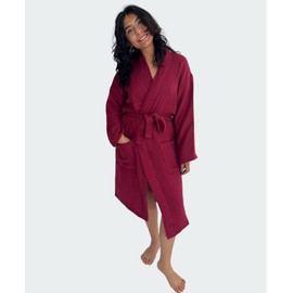 Albornoz de muselina, 100% algodón turco, bata natural y absorbente para mujeres y hombres, Borgoña, Small